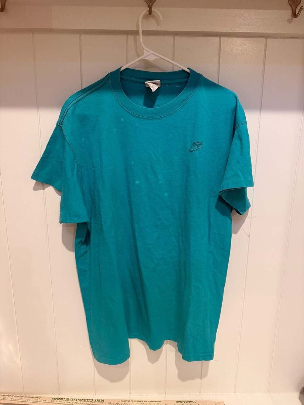 Vintage 90s Nike Embroidered Swoosh Teal T-Shirt Made in USA